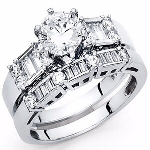 2CT Round baguette Cut Engagement Ring @ band